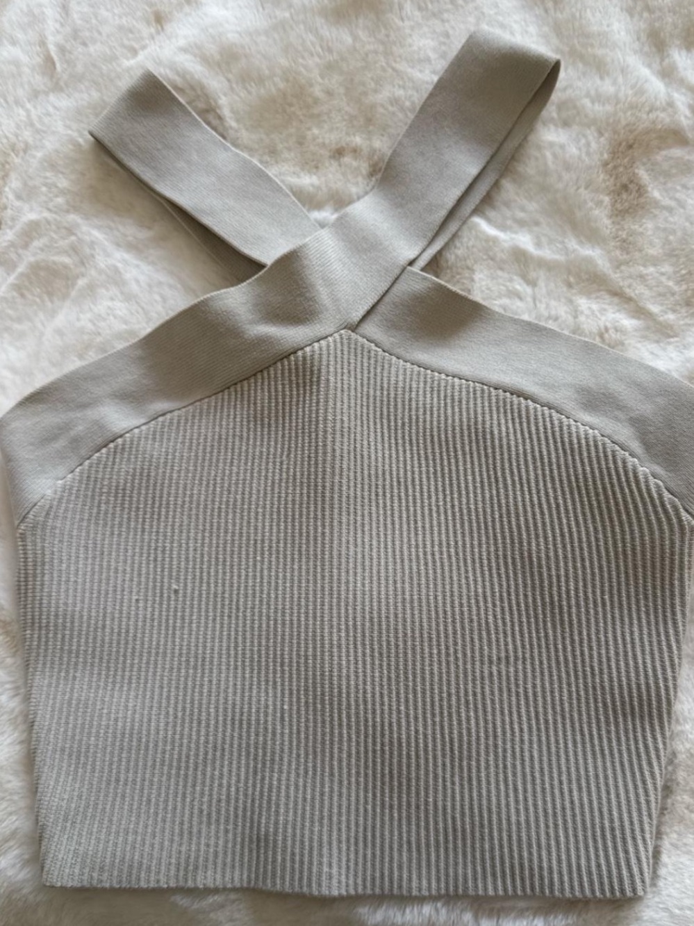 Babaton Ribbed Knit Crop criss cross top - Light Taupe